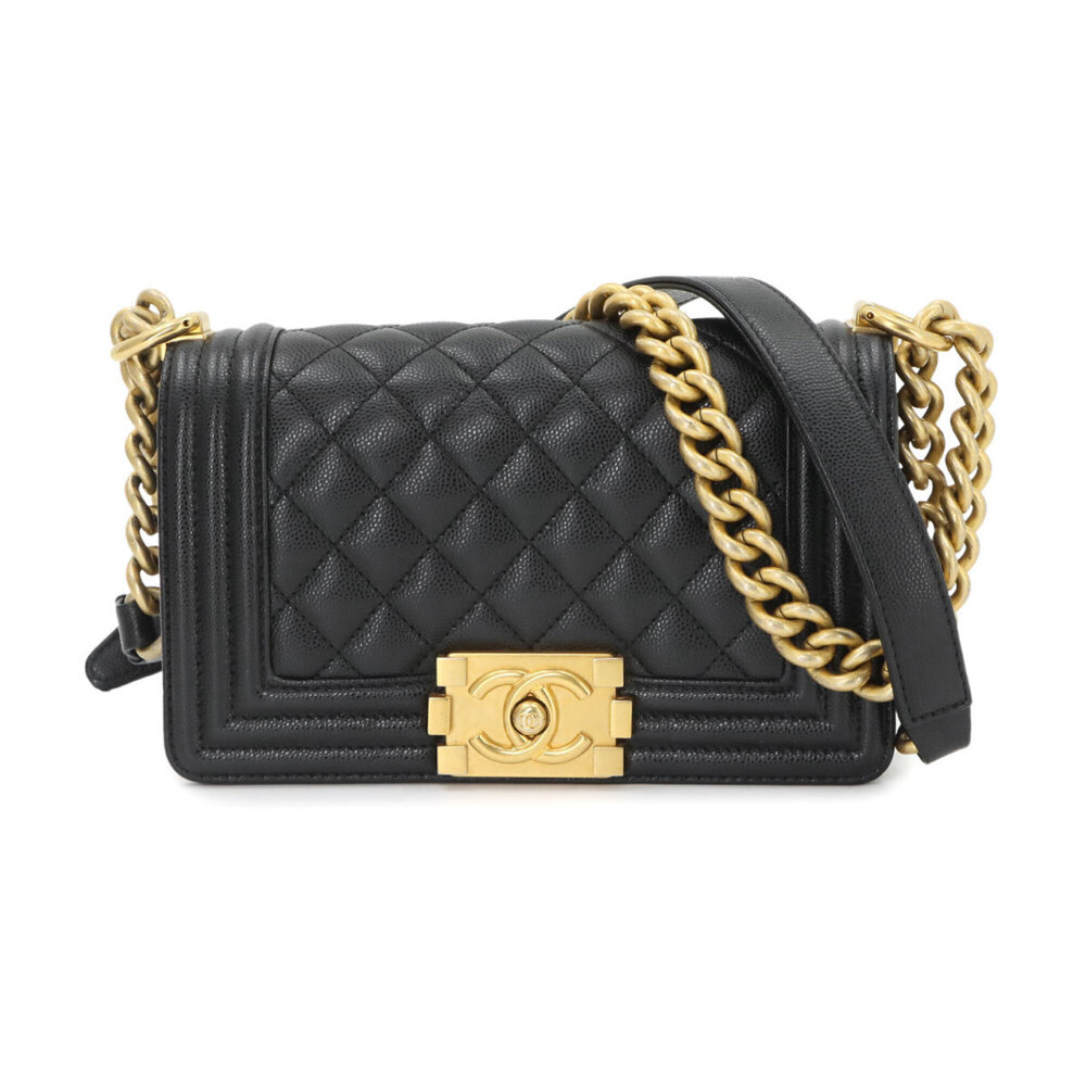 Chanel Boy Small Chain Shoulder Handbag, Caviar Leather, Black, A67085, Gold ...